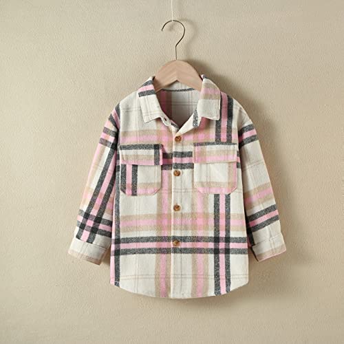 Kids Baby Plaid Shirt Jacket Casual Lapel Long Sleeve Button Jacket with Breast Pockets for Toddler Boys Girls2