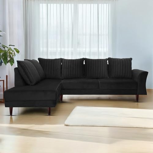 Image of Gratly LHS 4 Seater L Shape Sofa Set for Living Room (Black Colour) Premium Fabric Sofa
