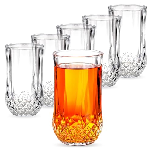 Vinsani Set of 6 Highball Whisky Glasses 300ml Tumbler Classic/Diamond Cut Transparent Vintage Whiskey Wine Rum Brandy Cocktail Gin Beer Drinkware Glasses Bar Gift Set for Men Women (Elegant)