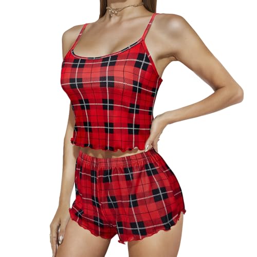 Image of American Trends Cute Pajamas for Women Strawberry Print Cami Top and Shorts Pj Set Two Piece Pajama Set Sleepwear Sleep Set