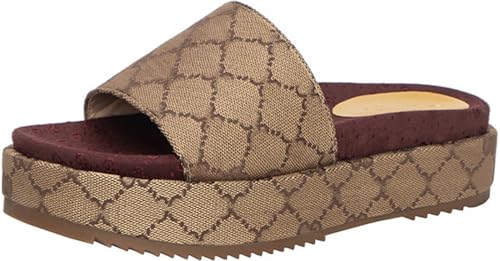 Rvpzluij Women's Canvas Platform Slides Sandals Comfortable Open Toe Summer Beach Sandals 42 Red