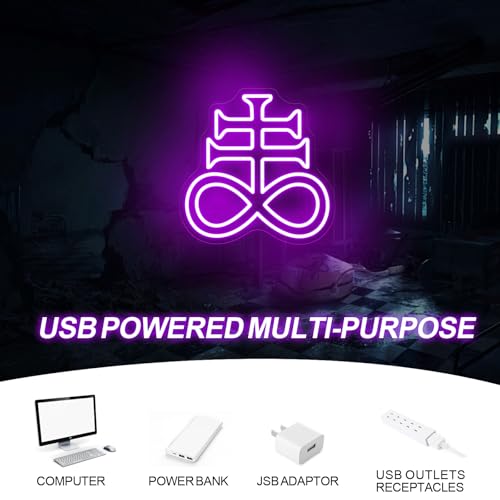 Image of The Cross of Leviathan Neon Sign Satanic Cross LED Light Gothic Wall Decor | LeviathanLed Neon Light Santa Wall Art USB Powered Dimmable Goth Home Wall Room Decoration 13 inchx13 inch