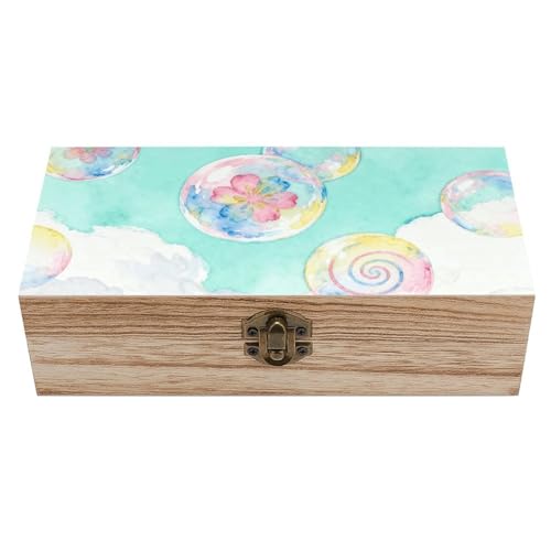 Image of Whispering Flowers And Gossamer Clouds Wooden Storage Box Vintage Decorative Storage Case Multi-Functional Wooden Organizer Box with Exquisite Pattern for Home Desktop Organization & Gift Giving