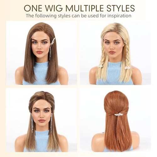 Image of KKU 100% Human Hair Wig, Lace Front Wigs Human Hair Side Part,Ombre Blonde Brown Wig Human Hair, Real Human Hair Wigs for Women(16Inch)