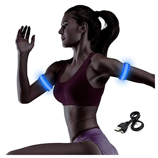 OLIKER Reflective Running Gear 2 Pack LED Running Lights for Runners Rechargeable LED Armband Night Safety Wrist Band for Cycling Walking Running (Blue)