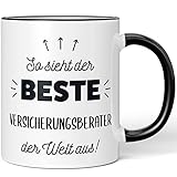 JUNIWORDS Tasse, So sieht der beste Versicherungsberater der Welt aus!, Schwarz (5876948)