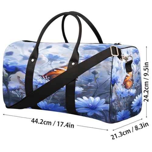 Flower Butterfly Blue Weekender Bag Travel Duffle Bag for Women Men Overnight Shoulder Bags Waterproof Foldable Sports Gym Tote Bags Carry On Luggage for Travel Sports Dance Yoga Hospital2