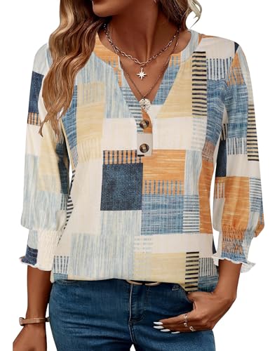 Bluzka damska, dekolt w serek, tunika z rękawem 3/11, elegancka koszula z długim rękawem, top biznesowy casual, luźna koszula
