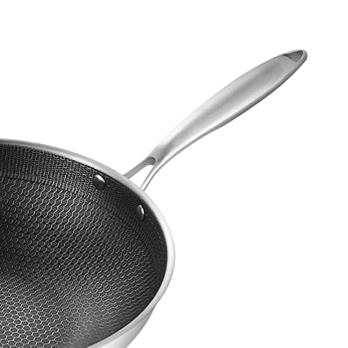 Wok de acero inoxidable con mango largo y fondo plano 34cm miniatura 5