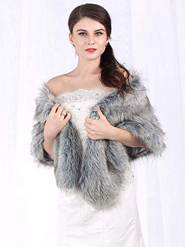 Barogirl Women's Faux Fur Shawls And Wraps With Brooch Fur Stole Wedding Fur Shrug For Women (Gray) #TOP6
