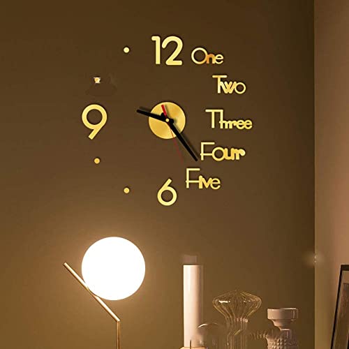 Horloge murale 3D moderne à effet miroir or pour un design intérieur épuré