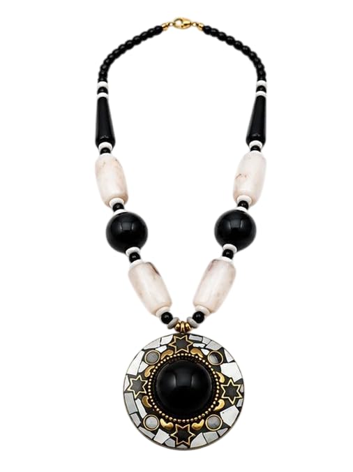 Handcrafted Black & White Beaded Statement Mala Necklace for Women | Designer Pendant Long Necklace | Ethnic, Boho & Traditional Fashion Jewelry for Saree & Kurti-image-44
