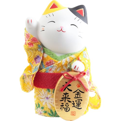 YOSHINOYA KYUBEI Maneki Neko Lucky Cat in Kimono with Gold Coin – Japanese Home Decor 7415-Z-US