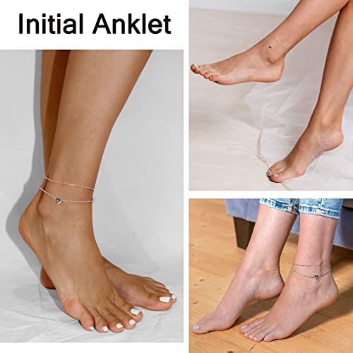 Bestyle Women Double Layer Anklets with Initial Heart Charm Cute Bracelets Aesthetic Stainless Steel Satellite Chain Anklets for Teen Girls - Image 4