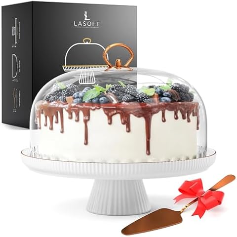 Lasoff Ceramic Cake Stand with Lid Cover