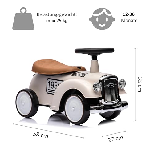 LEMODO Rutschauto ab 1 Jahr, Kinderauto im Retrodesign, Rutscherfahrzeug mit Hupe und Stauraum, Kinderfahrzeug mit Flüsterreifen, Rutschfahrzeug in weiß – Bild 4