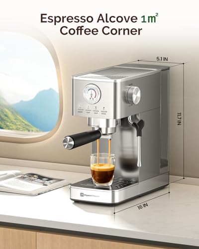 Image of Maestri House - ULKA 20 Bar Espresso Machines, Compact Coffee Machine with Built-in Flow Meter, Steam Milk Frother, 46oz Removable Water Tank, Coffee Machine