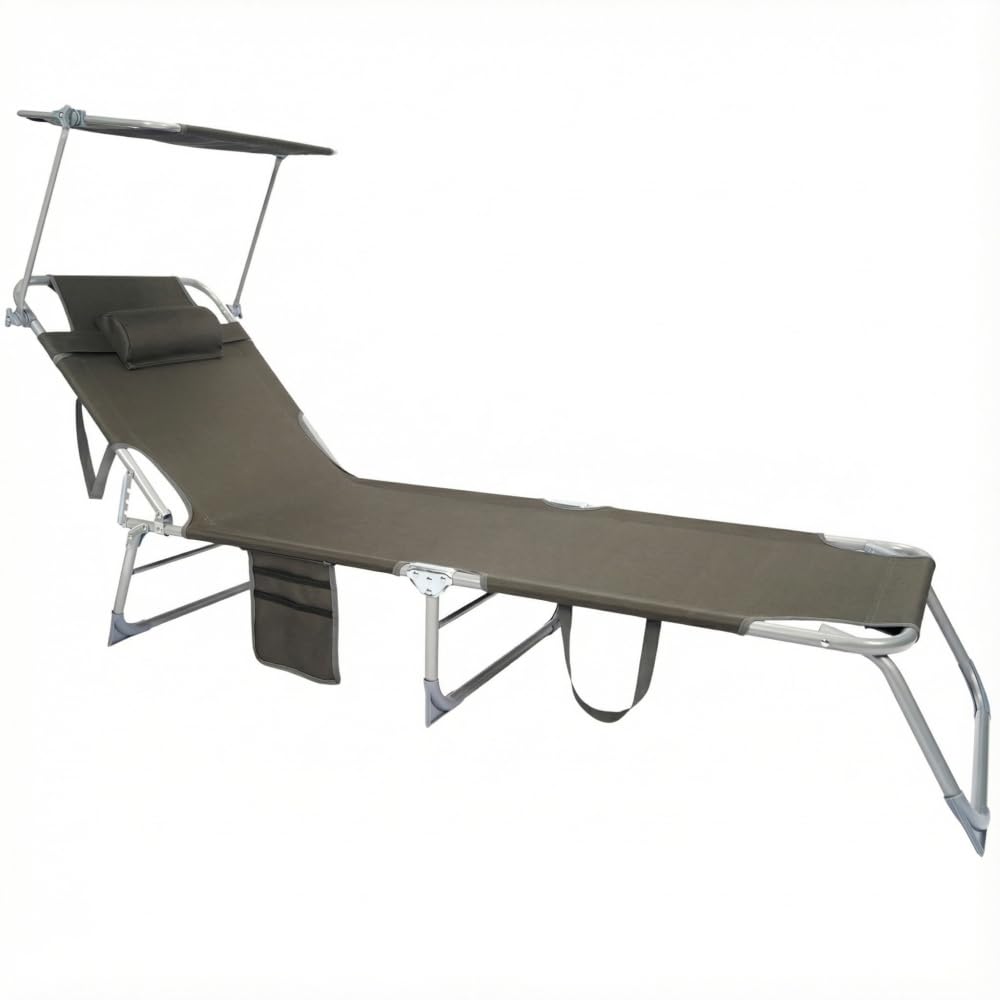TERRE JARDIN Chaise Longue Pliante Pare-Soleil Sunfold Plus Gris