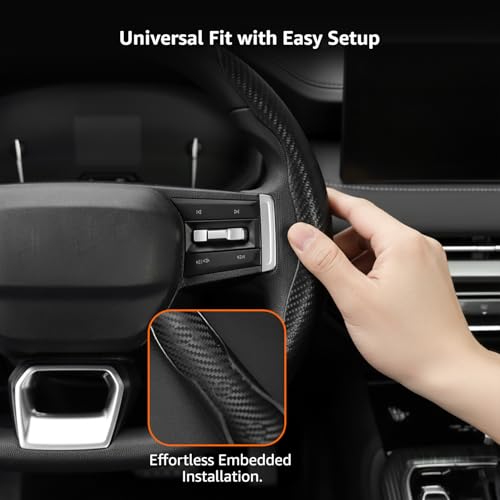 Image of amazon basics Car Steering Wheel Grip | Black | Carbon Fiber | Non Slip | Sweatproof and Anti-skidding