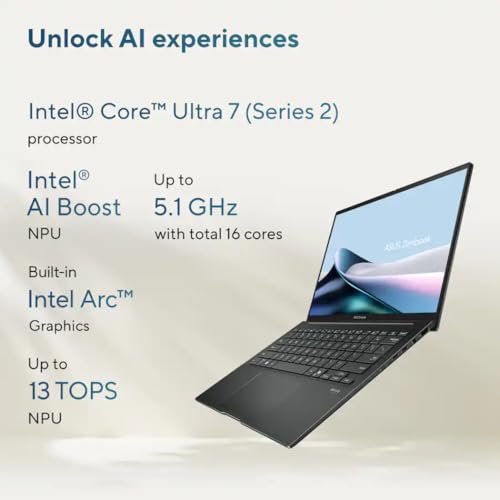 Image of ASUS Zenbook 14'' Wuxga OLED Touchscreen Laptop, Intel 16-Core Ultra 7 255H Processor, Intel Arc GPU, 16GB LPDDR5 RAM 2TB SSD, Backlit, Thunderbolt 4, WiFi 7, Windows 11 Home with Lifetime MS Office