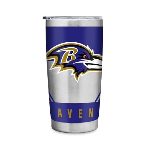 Rico Industries NFL Football Baltimore Ravens 20oz Stainless Steel Tumbler with Lid - Great For Coffee, Tea, Water or Cocktails