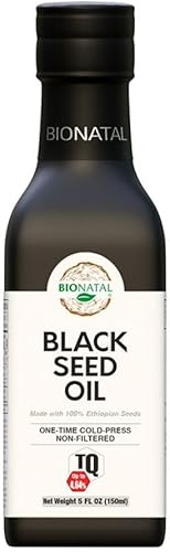 Aceite de semilla negra etíope BioNatal 5 oz de vidrio  Nigella sativa prensado en frío que produce aceite de semilla negra de comino, sin refinar y
