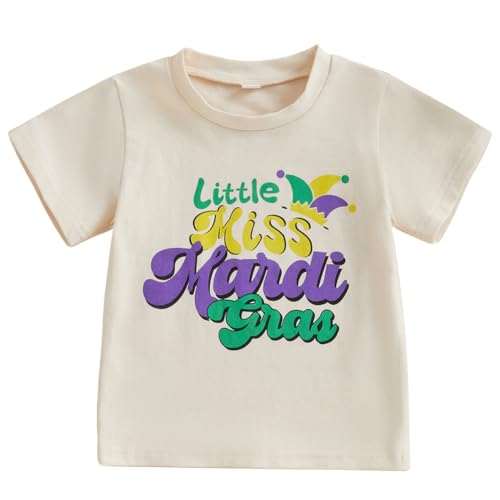 Image of Kids Toddler Girls Little Miss Mardi Gras T-Shirt Outfit Carnival Short Sleeve Celebration Top