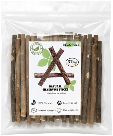 DECOROLE 37 Stück Matatabi Sticks für Katzen, Natürliche Silvervine Holzstäbchen zur Zahnpflege, Katzen Kauspielzeug gegen Zahnstein, Gesunde Katzenminze Alternative