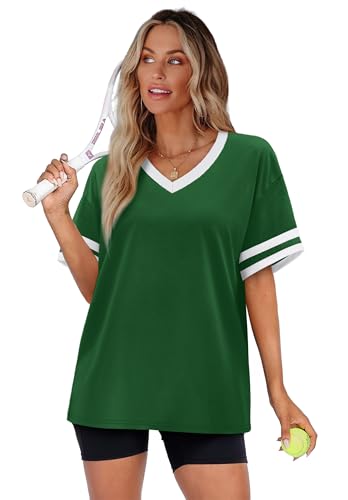 Image of WIHOLL Womens T Shirts Loose Fit Short Sleeve Tees V Neck Color Block Summer Tops 2026 Fashion S-4XL