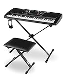 Mit Keyboardschule! Funkey Super Kit 61 Tasten Keyboard Set - Einsteiger Keyboard mit 100 Sounds & Rhyhmen - Inklusive Stativ, Sitzbank und Kopfhörer - Schwarz
