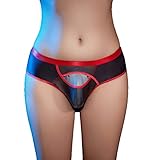 Hedmy Men's Sissy Lingerie Thongs Jockstraps Tangas Ice Silk Nylon Sheer Underpants G-String Briefs Type C Black One Size