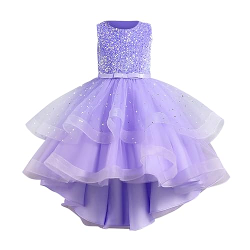 Girls Sequins Glitter Wedding Tutu Dress Tiered Mesh Tulle Flowy Elegant Pageant Birthday Dresses Kids Girls Sleeveless Party Dance Short Skirt Clothes Trendy Cute Skirts (Purple, 10-11 Years)