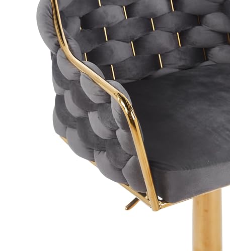 Image of Creative Grey Velvet Height Adjustable Revolving Bar Stool Add Elegance to Your Kitchen or bar with This Premium Chair Featuring Golden Base, and 360 Smooth Swivel Comfort. (Grey) (Pack of 2)