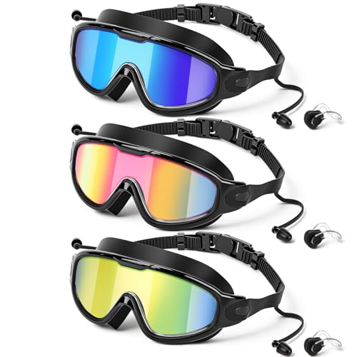 Konohan 3 Pack Adult Swim Goggles Anti Fog, Black Dazzling Lenses - image 7