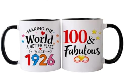 PEJAFAN 1926 100th Birthday Gifts For Women Coffee Mugs, 100 year old Birthday Gift Ideas for Women Her Man, Dad, Husband, 100th Birthday Cups Black White 11oz (100)