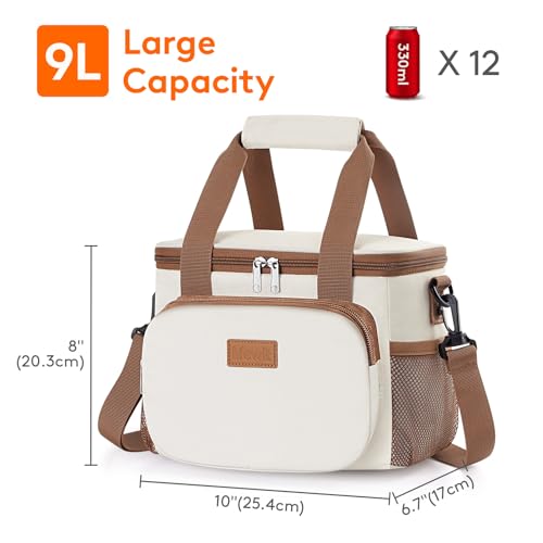 Image of Lifewit Medium Lunch Bag, Insulated Lunch Box, Soft Cooler Cooling Tote for Adult Men Women, Beige 12-Can (9L)