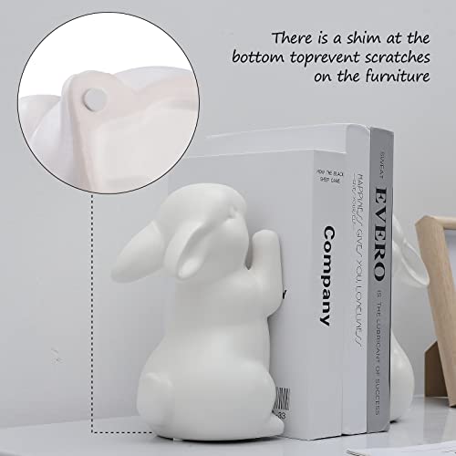 Bestalice 2 Pcs Rabbit Bookends, Bunny Book Ends For Shelves, Ceramic Animal Figurine Book Ends Stands Shelves Organizer, Heavy Duty Bookends To Hold Books, White Rabbit Home Decor #TOP4