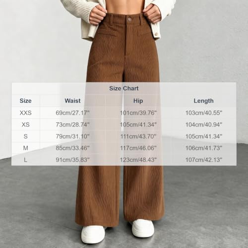 Corduroy Pants Women Wide Leg High Waisted Zipper Button Casual Trousers - image 4