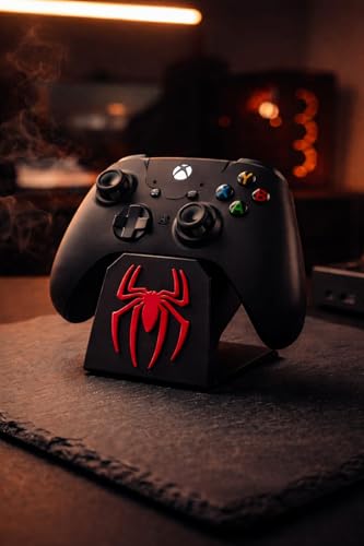 Image of Gaming Controller Stand - Universal Display Holder for PS5, Xbox & Switch Controllers | Spider-Themed Design | Anti-Slip Base | Desk Organizer for Gamers (Black-RED)