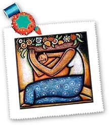 3dRose Paul Honatke Flower Girl Mexican Art Colorful Square Quilt Sheet, 10 by 10-Inch