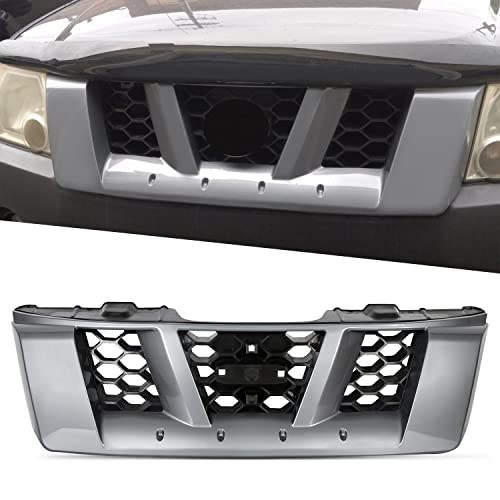 HECASA Front Bumper Grill Compatible with 2006 2007 2008 Nissan Xterra X 2005-2008 Xterra (submodel: Off-Road, S, SE) 62310ZS20A 62310EA000 NI1200220 Grille Painted Bright Gray