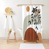 Yiran Mid Century Abstract Shower Curtain Leaves Plant Neutral Bathtubs Decoration Set for Bathroom