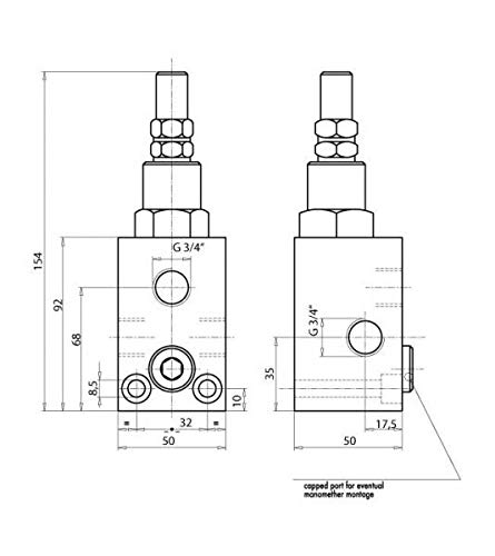 DBV Druckbegrenzungsventil, Metall, max. Volumenstrom: 90 l/min, max. Betriebsdruck: 300 bar, G 3/4''