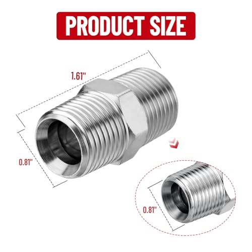Image of 10 Pack Hydraulic Adapter Fitting: 1 /2 inch NPTF Male x 1 /2 inch NPTF Male | Carbon Steel Hydraulic Hose Crimp Connectors with Protective Cover, Cone Seat Tapered Thread