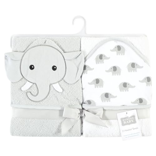 Image of Hudson Baby Unisex Baby Cotton Poly Animal Face Hooded Towel, Gray Elephant, One Size