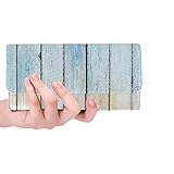 InterestPrint Blue Wood Panels with Tones Women's Leather Trifold Wallet Multi Card Holder Clutch...