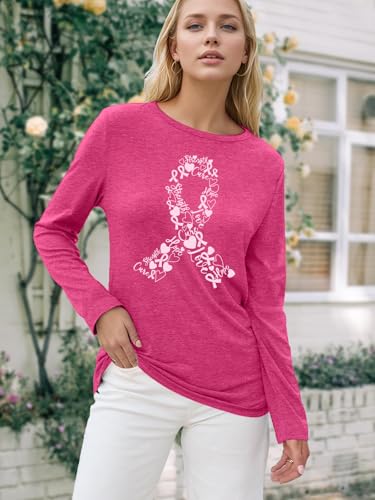 Breast Cancer Shirts for Women Breast Cancer Awareness T-Shirt Pink Ribbon Long Sleeve Tee Tops3