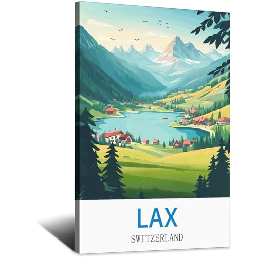 Poster de voyage vintage Suisse LNBIAND LAX affiche murale rétro chambre