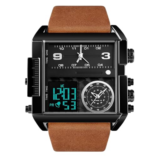 Montre homme montre quartz numérique rorios avec alarme et double fuseau horaire