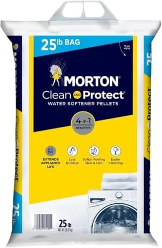 Morton Clean and Protect Water Softener Salt, Pellets, 25 lb Bags, Pack of 3, Easy-Carry Handle, for Hard Water Reduction